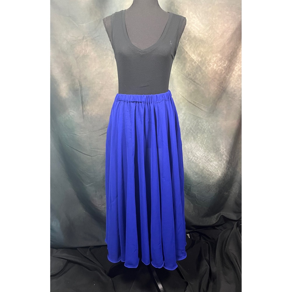 Aliahs Royal Blue Rayon Maxi Skirt Small Sheer Flowy Lettuce Hem Elastic Waist
